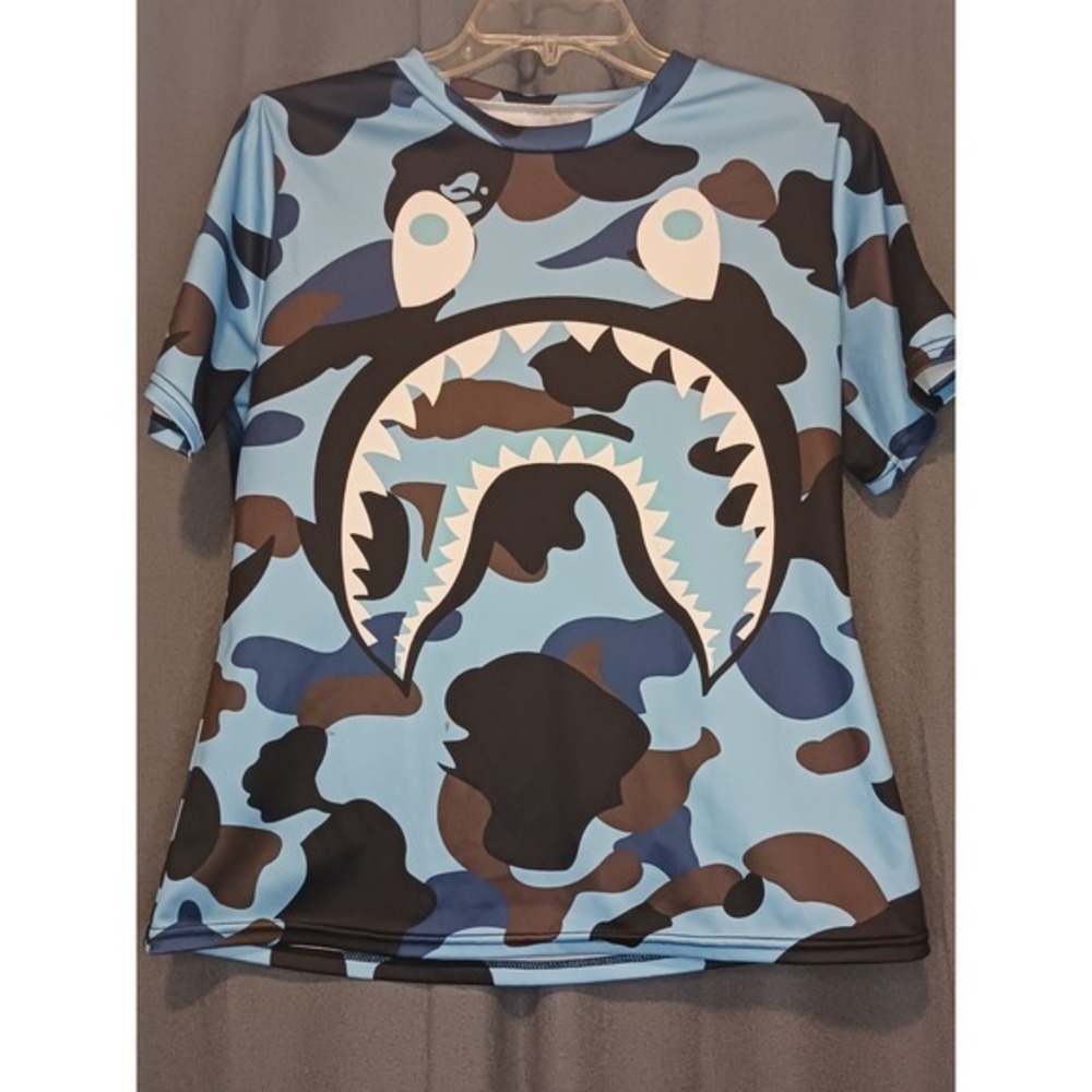 A Bathing Ape BAPE Camo‎ Blue T-Shirt Boys XL Top
